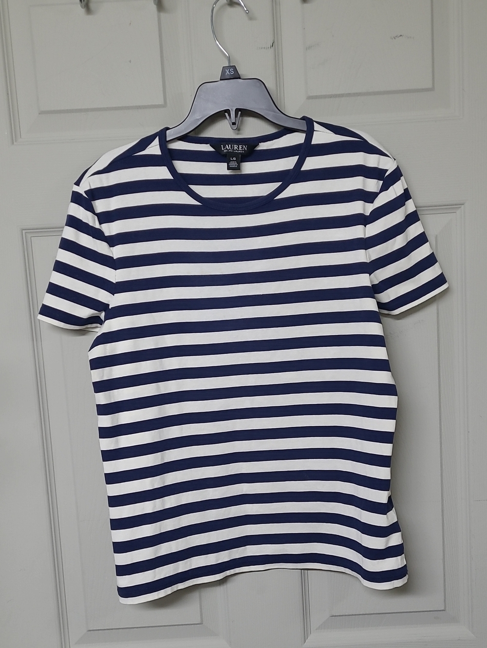 Lauren Ralph Lauren Short-Sleeve Crewneck T-Shirt Striped Pattern Blue/White L